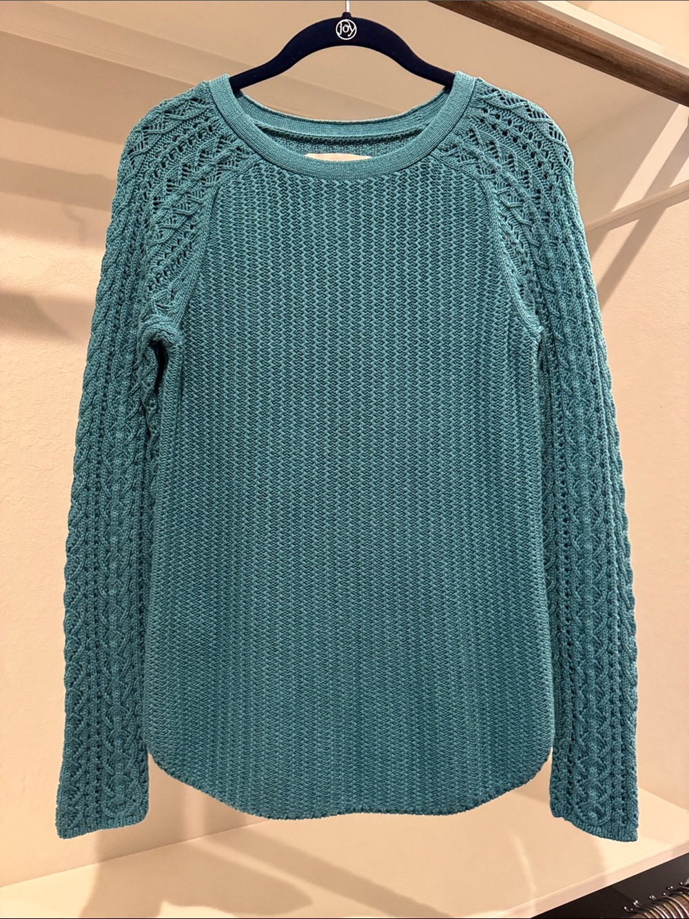 LOFT Teal Cable-Sleeve Scoopneck Sweater